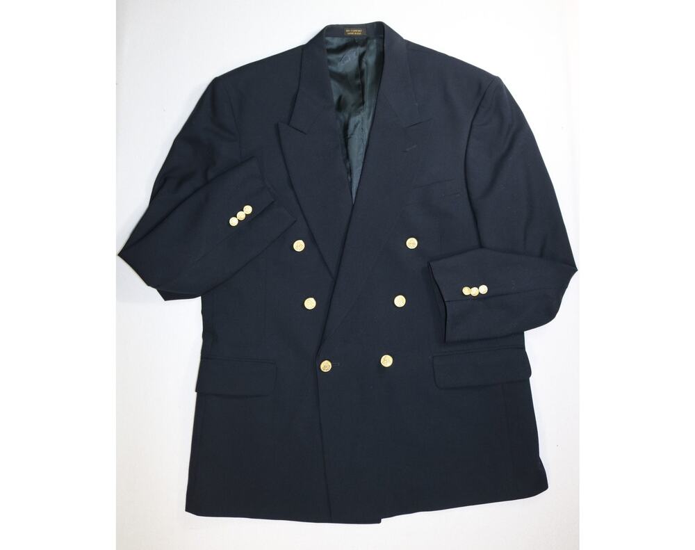 VTG Deansgate Tailors Row Worsted Wool Double Breasted Blazer Navy 44 46